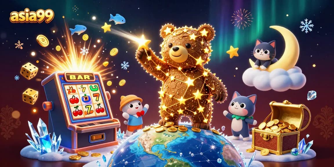 Experience the vibrant universe of asia99 through a dynamic scene of gambling delights.