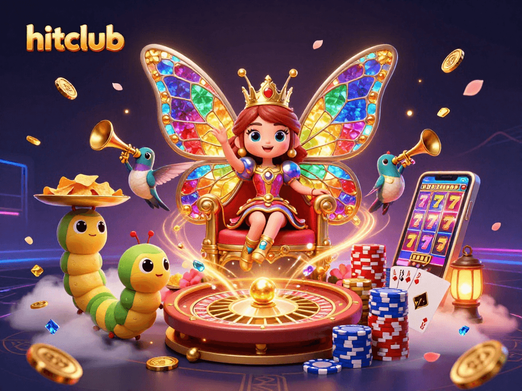 Engage with hitclub's thrilling 3D casino experience featuring vibrant characters and glittering game elements.