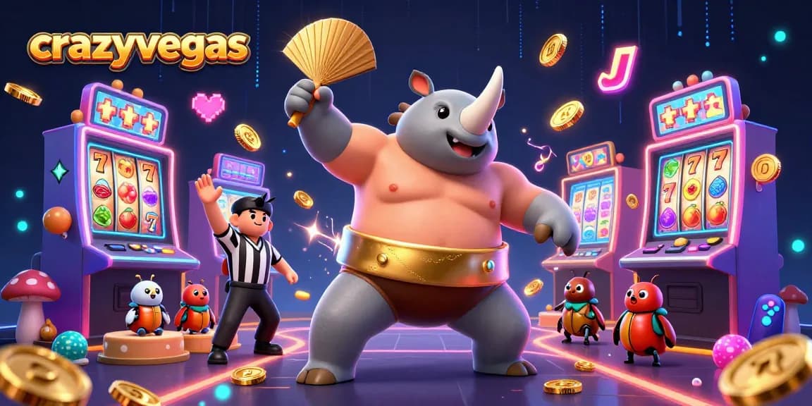 Experience excitement at crazyvegas with vibrant casino action featuring a sumo beetle and colorful slots.
