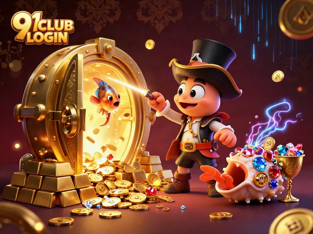 Engage with the 91 CLUB LOGIN scene as colorful sea creatures attract golden coins.
