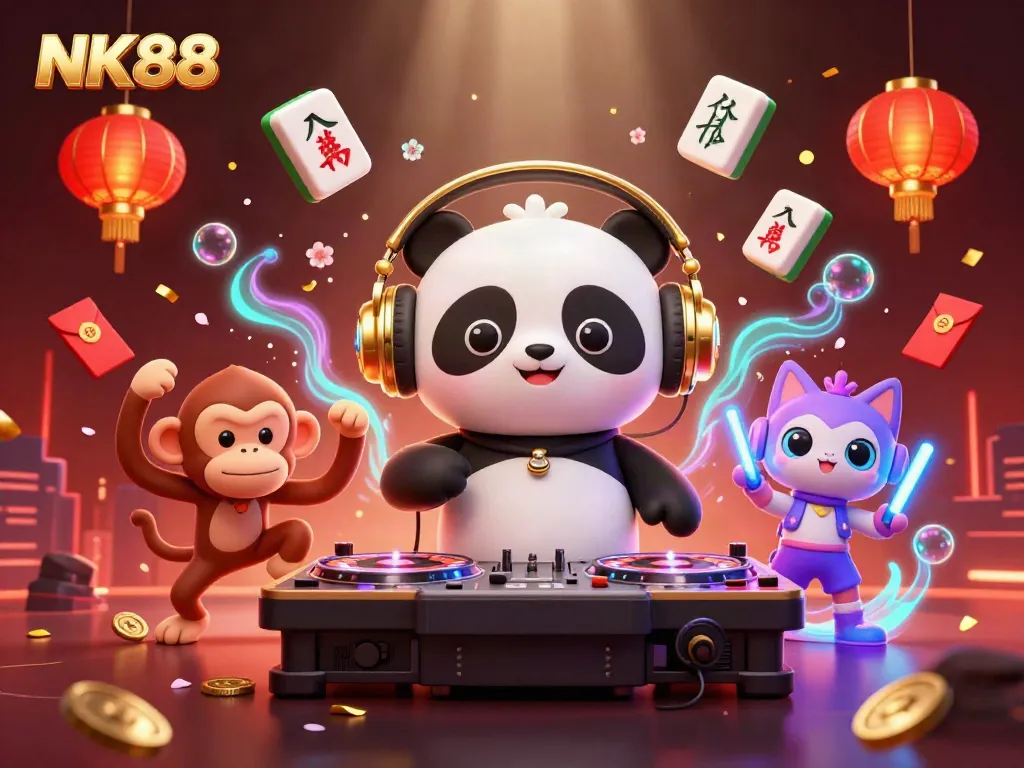 Engage with NK88's thrilling casino experience featuring vibrant characters and dynamic gaming elements.