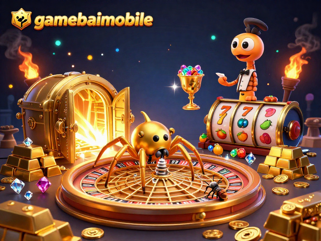 Engage with gamebaimobile's thrilling casino scene featuring a spider and centipede in action.