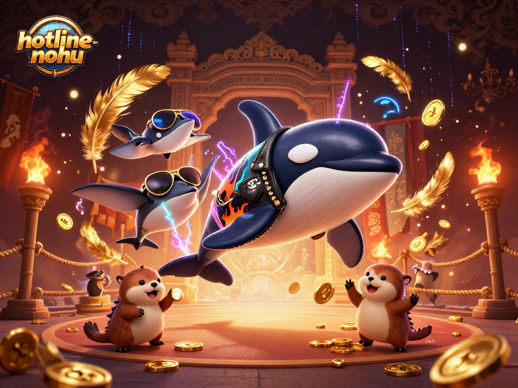 Engage with hotline-nohu's dynamic gaming scene featuring an orca, stingray, and otters amidst rich casino elements.