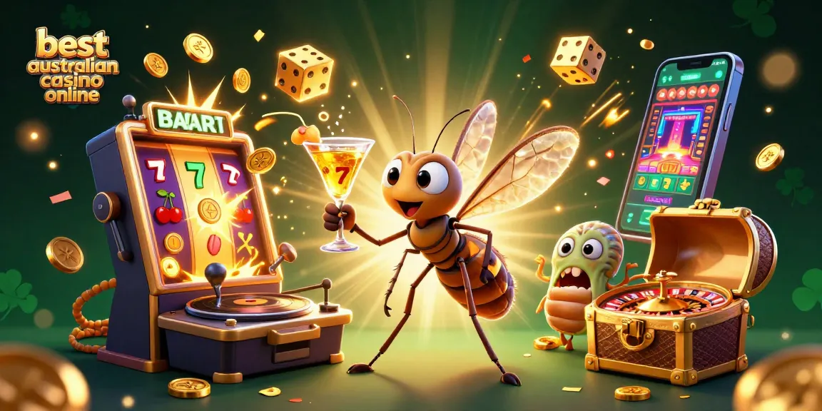 Experience the excitement of the best australian casino online with a vibrant 3D illustration showcasing casino elements and festive activities.