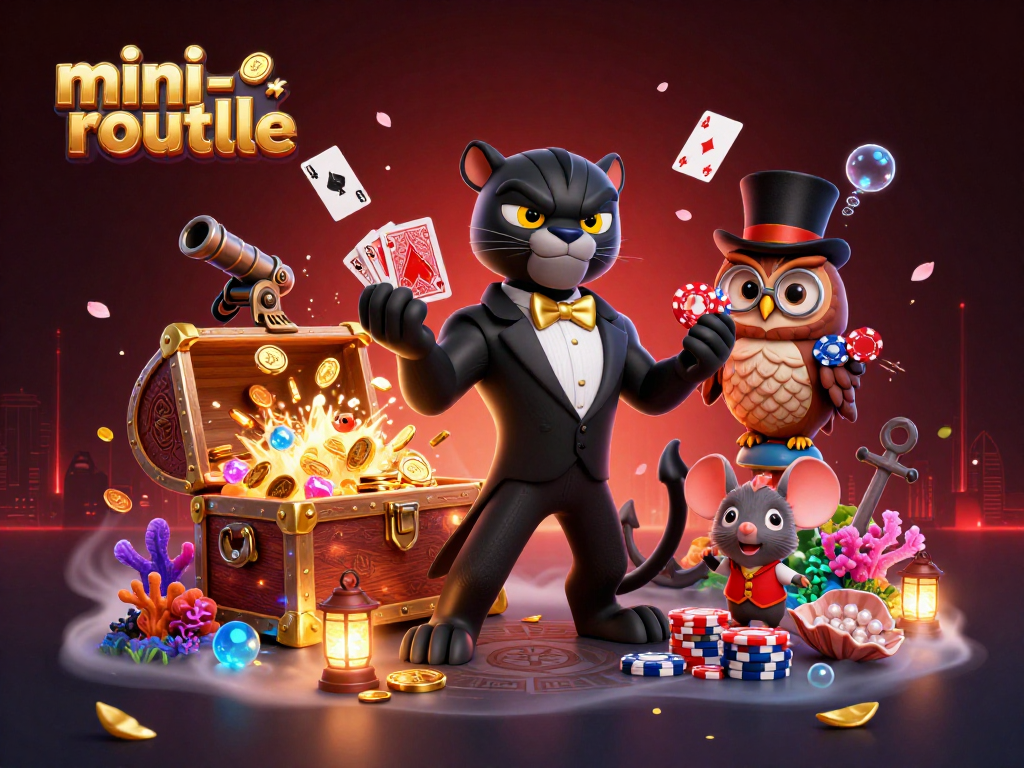 Engage with mini-roulette in a vibrant casino scene featuring a stylish panther dealer.