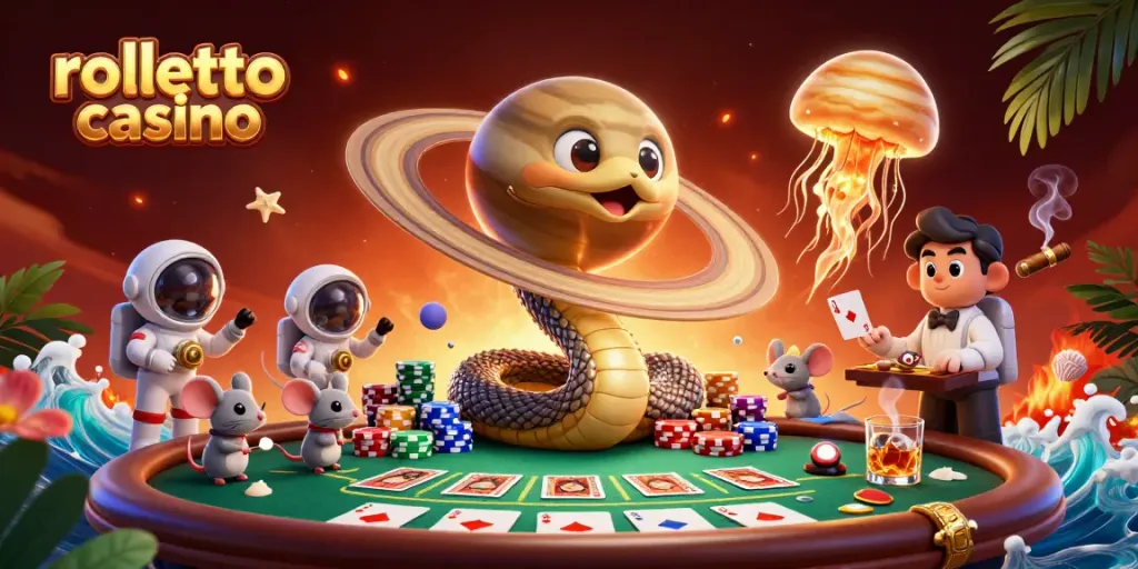 Experience thrilling gameplay at rolletto casino with cosmic dealer and astronaut mice betting.