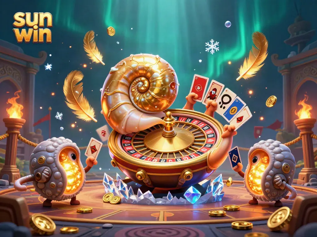 Engage with thrilling games at sun win, featuring a vibrant casino scene with dynamic elements and characters.