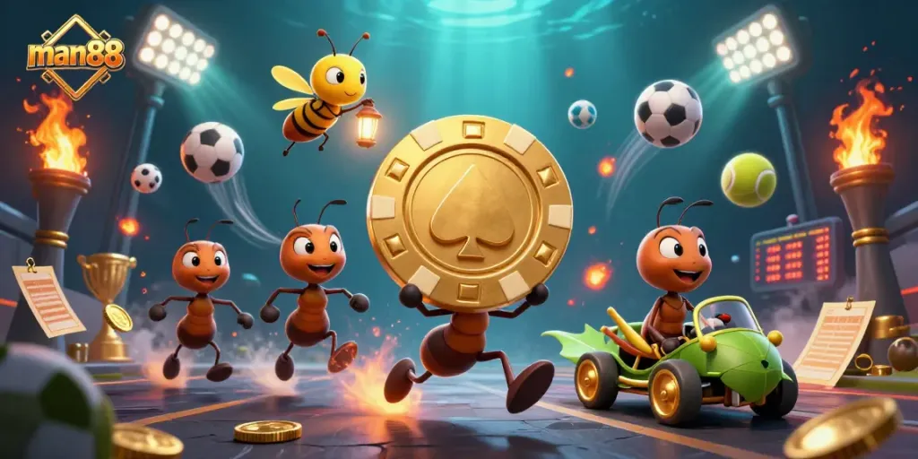 Experience man88 sports betting with dynamic characters and elements capturing the thrill of gambling
