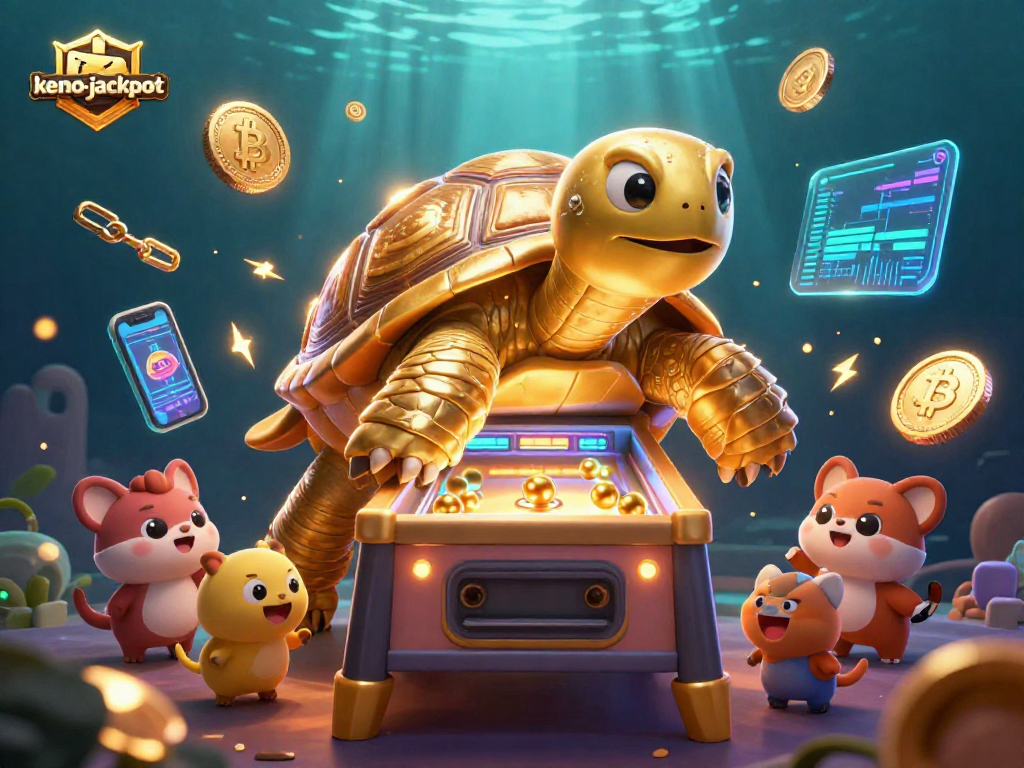 Play the thrilling keno-jackpot game as a golden tortoise brings excitement to small animals.
