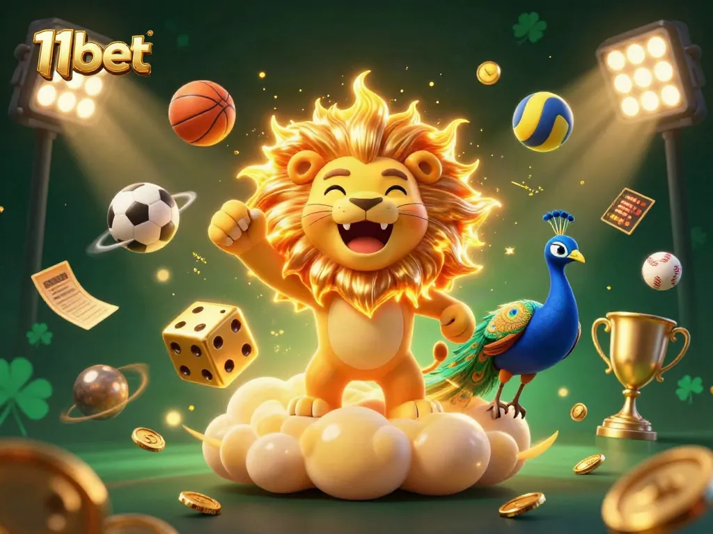 Experience exhilarating action at 11bet with a dynamic 3D gambling scene filled with iconic sports elements.