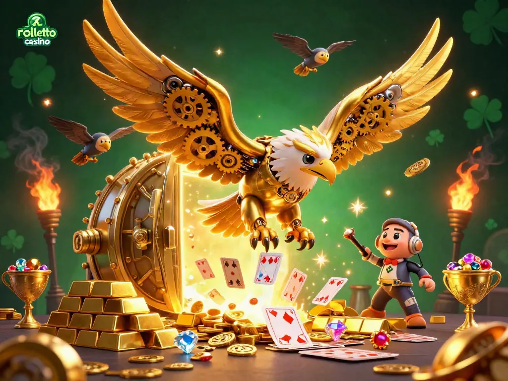 Experience rolletto casino with a captivating 3D eagle scene, showcasing dynamic gaming elements and vibrant richness.