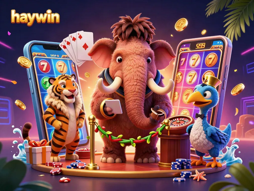 Join the vibrant haywin casino scene featuring a mammoth bouncer and a saber-tooth tiger in action!