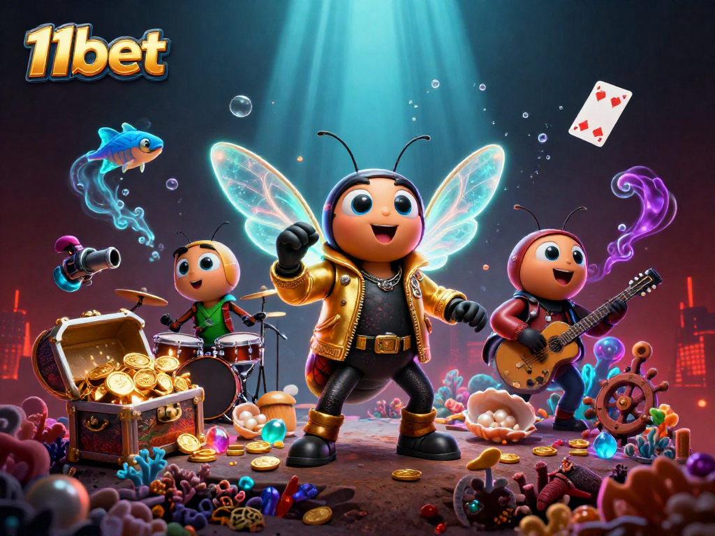 Explore exciting games at 11bet with a vibrant 3D visual of epic casino elements.
