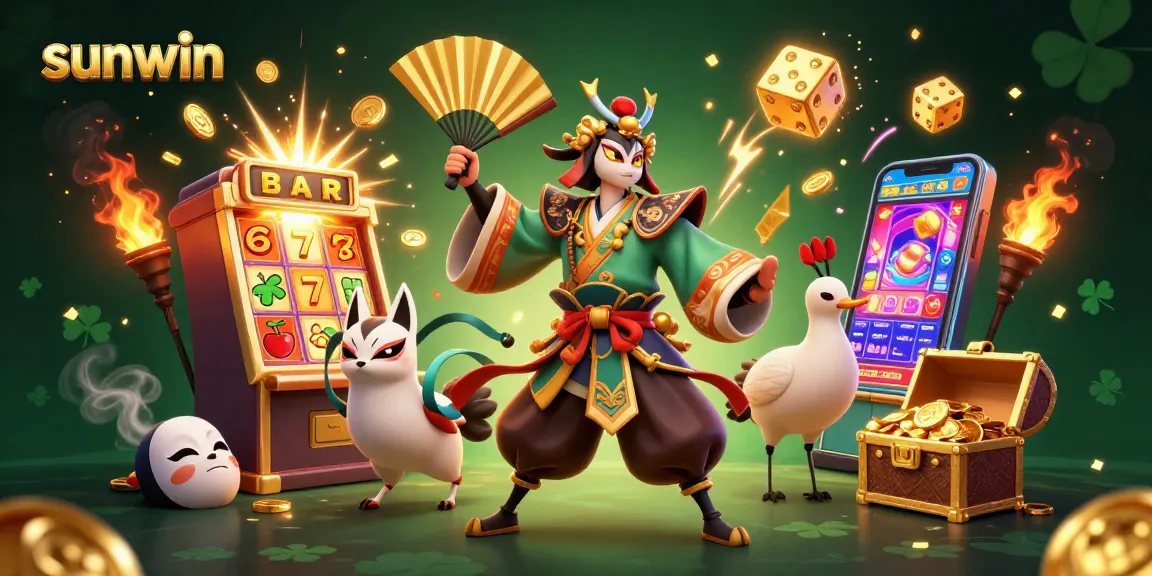 Spin to win with sunwin's vibrant 3D casino scene filled with slot machines and golden treasures.