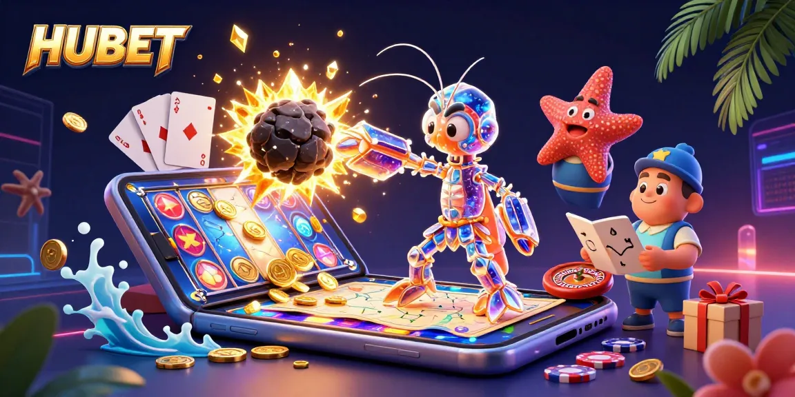 Experience the excitement of HUBET gaming as a galactic mantis shrimp bursts through an asteroid showering coins.