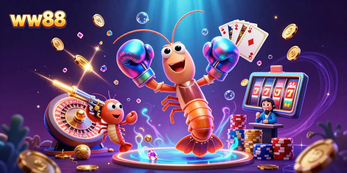 Join the exciting world of ww88 with vibrant cartoon characters engaging in casino fun amid flying coins and chips.