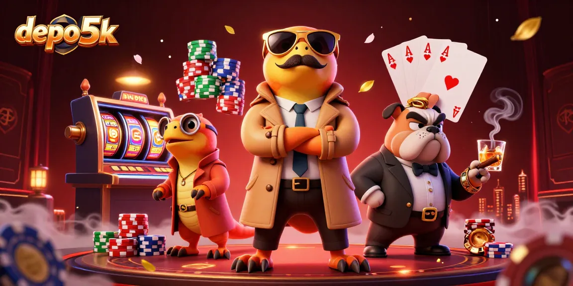 Experience the excitement of depo 5k gaming with cartoon raptors in a VIP casino scene.