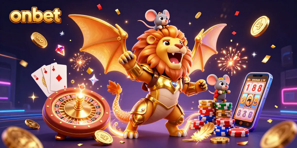Experience thrilling gameplay with onbet's 3D casino fantasy featuring a golden chimera and vibrant gaming elements.