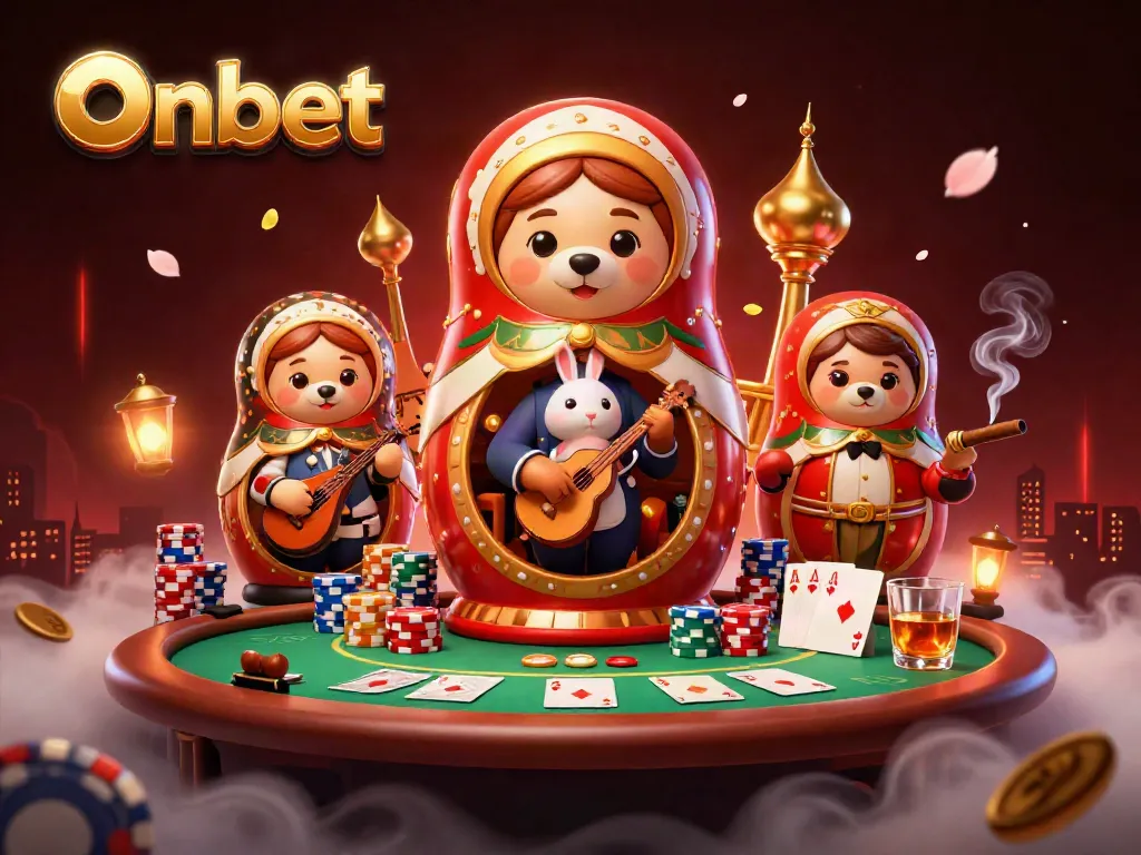 Join the thrill of Onbet with a vibrant 3D illustration of casino characters in action.