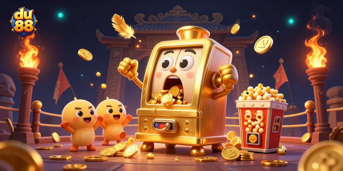 Experience du 88 excitement as the golden slot machine hits the jackpot in this vibrant casino scene.