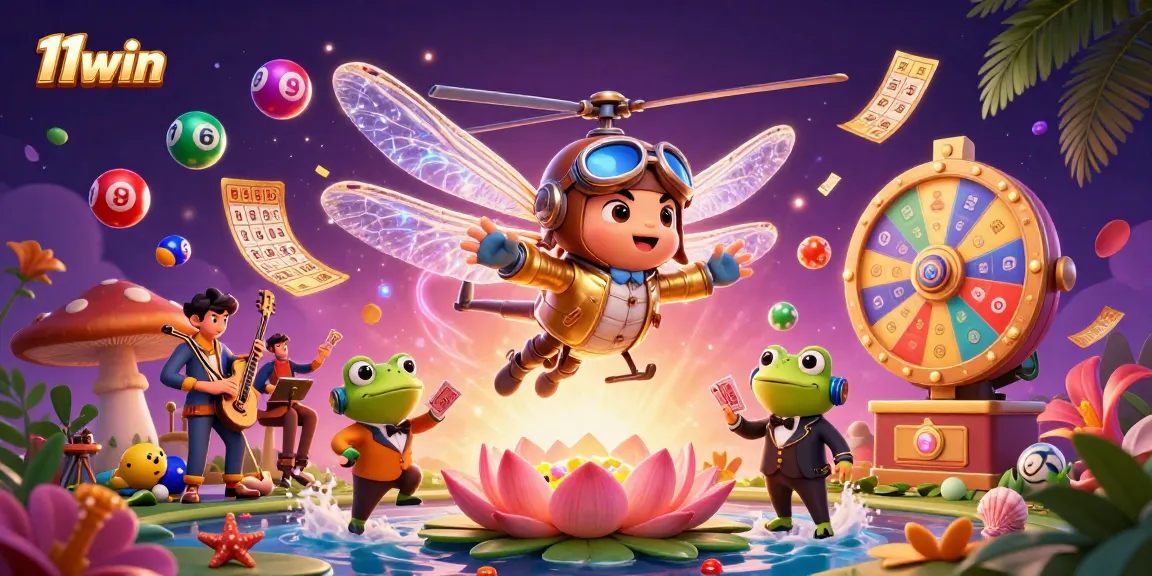 Engage with 11win’s vibrant world featuring dragonfly pilots, frog croupiers, and lively lottery action.