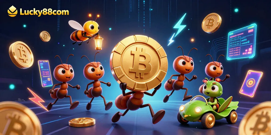 Experience the thrilling heist at Lucky88com with ants, poker chips, and crypto elements!