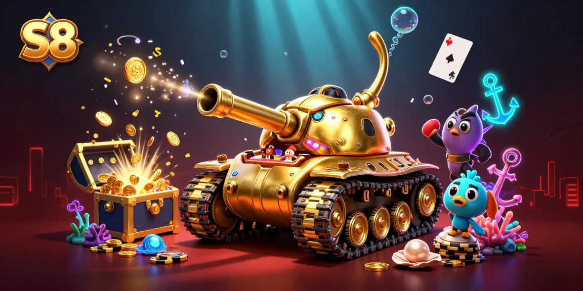 Experience the thrill of S8's vibrant casino world with golden tanks and treasures.