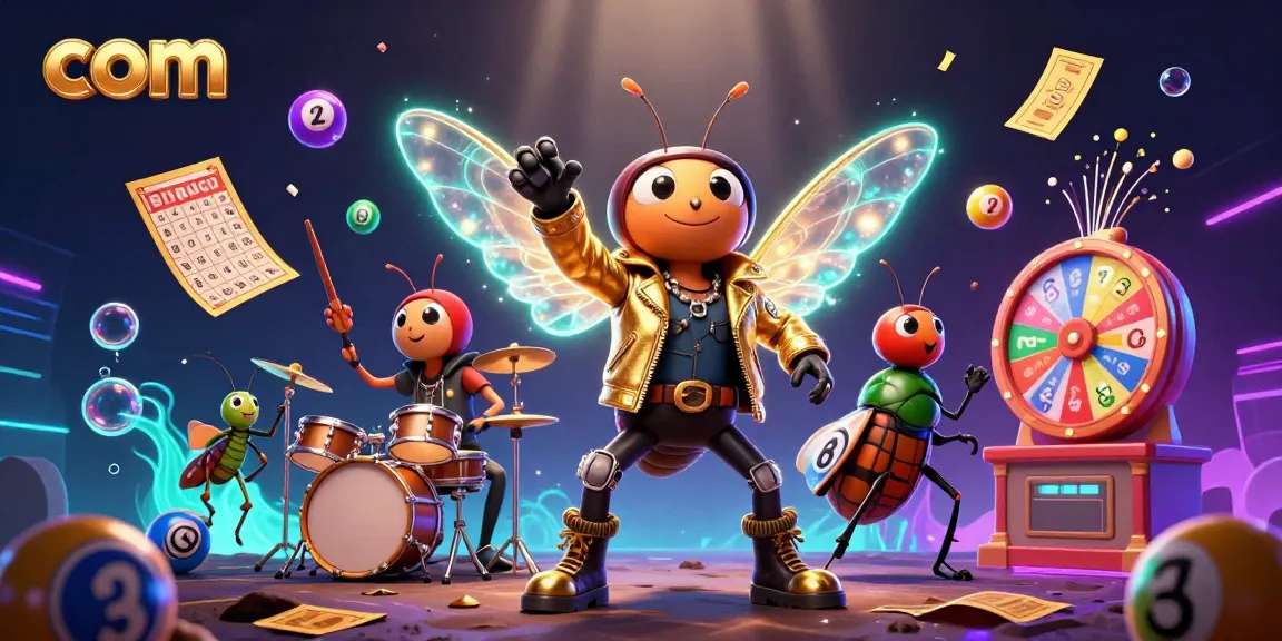 Experience vibrant lottery excitement with com in a colorful, dynamic 3D gambling scene.