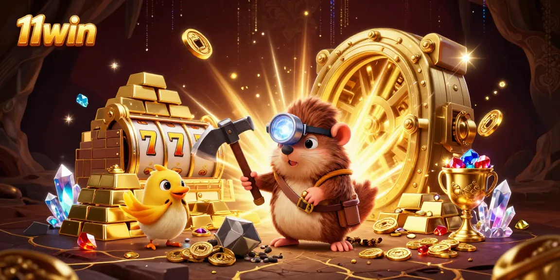 Join the treasure hunt with 11win's vibrant casino adventure featuring gold and gems.