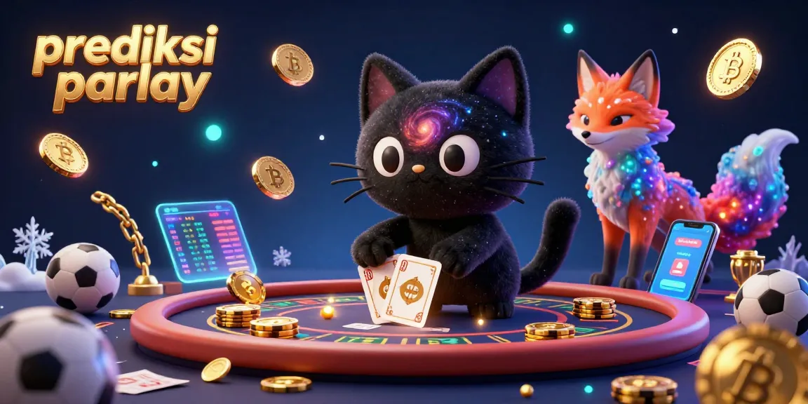 Engage in prediksi parlay with a cosmic cat and colorful fox at a sports betting table.